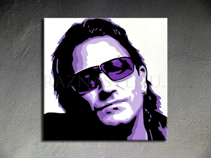 Ručně malovaný POP ART obraz BONO-U2 100x100 cm