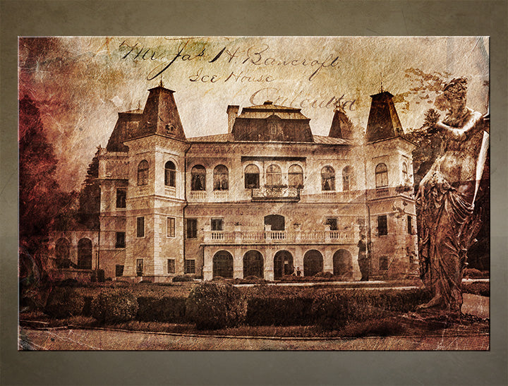 Vintage obraz na plátně s motivem architektura, dětský motiv v hnědých odstínech, nostalgická atmosféra, vhodný do chodby | Betliar – hlavní