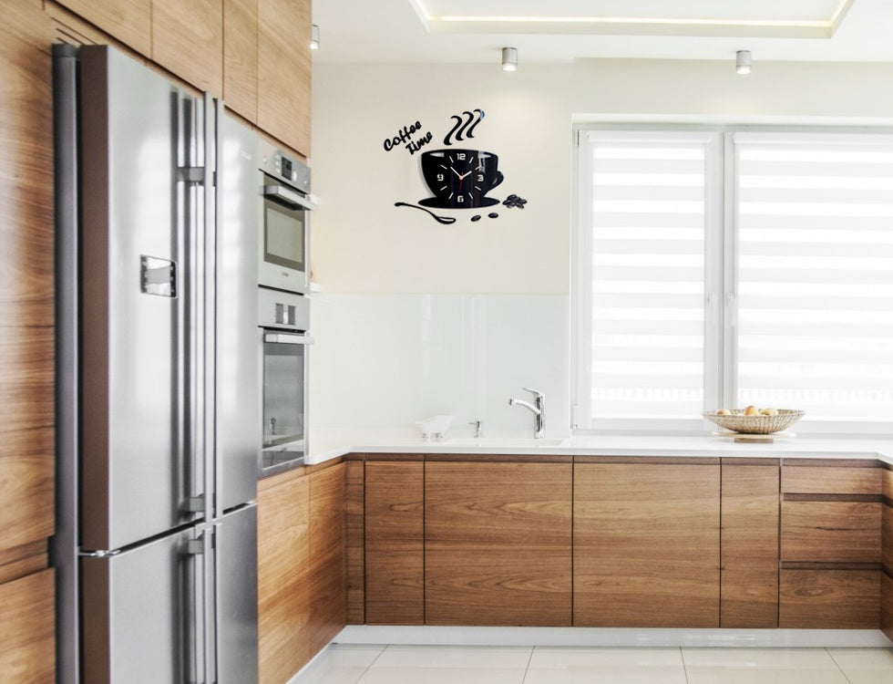 Moderní nástěnné hodiny COFFEE TIME 3D BLACK