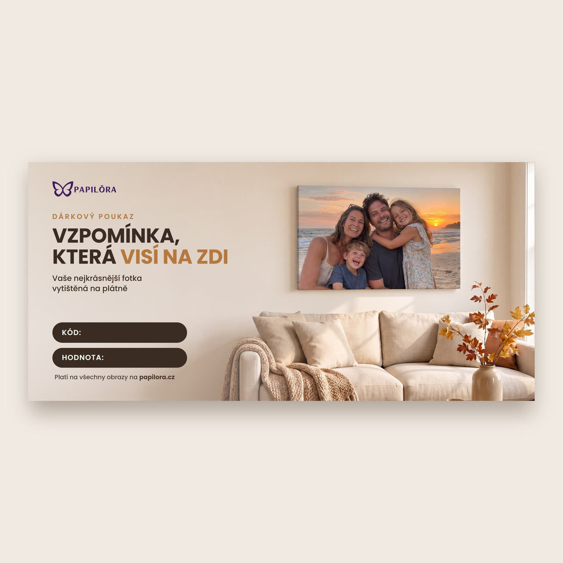 Elektronický dárkový poukaz na fotoobraz – fotka na plátně Papilora