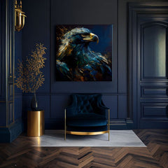Art deco obraz na plátně s motivem PREMIUM ART - Wilderness's Fearless Hunter, orol v modro-zlatých odstínech, majestátní atmosféra, vhodný do kanceláře – produkt