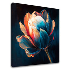 V boho stylu obraz na plátně s motivem Prebudenie krásy, tulipán, květ, květy, příroda v modro-oranžových odstínech, elegantní atmosféra, vhodný do chodby – hlavní