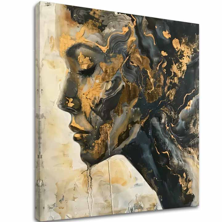 Industriální obraz na plátně s motivem žena, tvář, lidé v béžovo-šedých odstínech, elegantní atmosféra, luxusní dojem | Elegantní obraz ženy Meditácia – hlavní