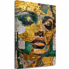 Industriální obraz na plátně s motivem žena, tvář, lidé v béžovo-zelených odstínech, sofistikovaná atmosféra, krása, vhodný do obývacího pokoje | Elegantní obraz ženy Smaragdový sen – hlavní