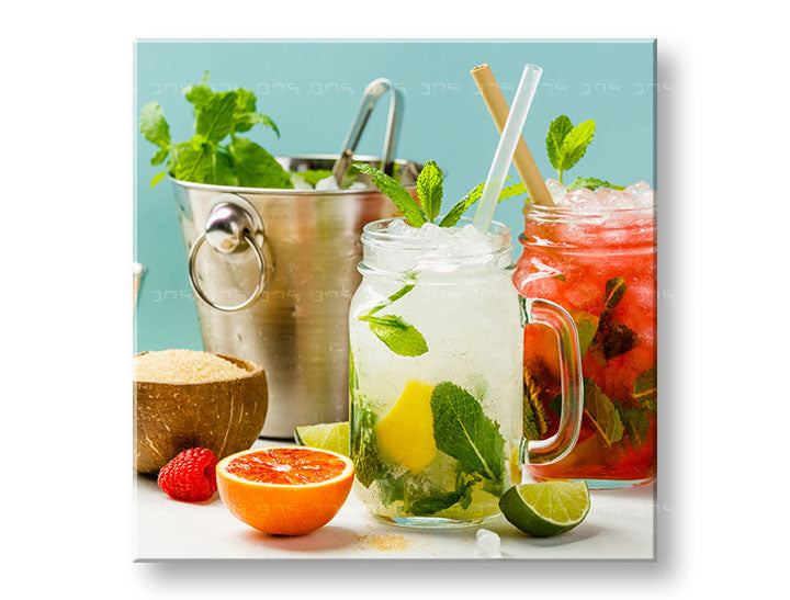V boho stylu obraz na plátně s motivem LETNÝ DRINK, krajina v modro-zelených odstínech, vhodný do kuchyně | Obraz na stěnu LETNÝ DRINK_069-12 – hlavní