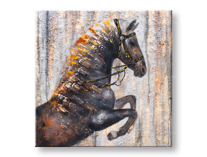Ručně malovaný obraz na zeď KŮŇ 80x80 cm – 3D perspektiva canvasu na dřevěném rámu | 100 % originál | akryl na plátně ARTMIE | Papilora.sk