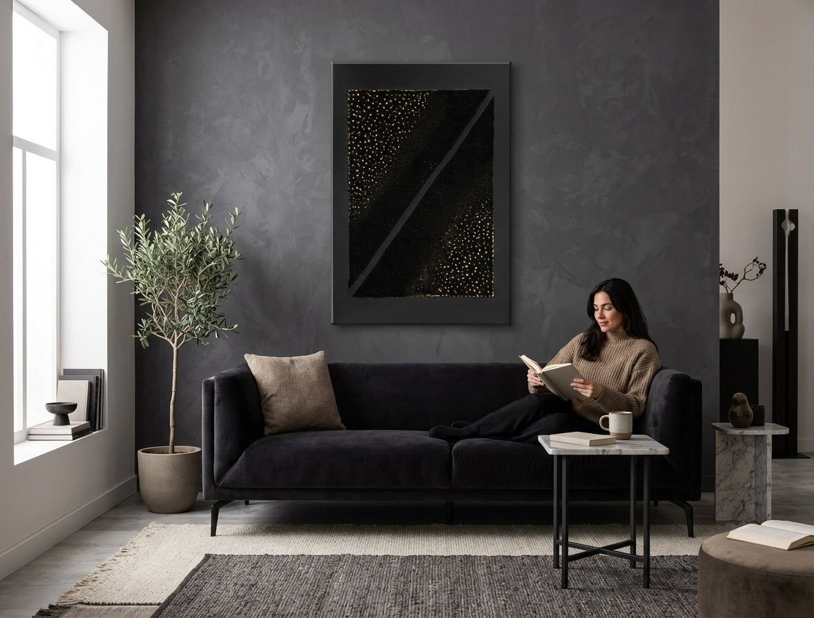 Malovaný obraz na zeď ABSTRAKT 60x90 cm – ručně malovaný obraz v elegantním interiéru (Scandi cream) | wall mockup | premium canvas | Papilora.sk