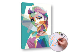 Plátno s potiskem Elsy z Ledového království v pop-art stylu, s viditelným dřevěným rámem, připravené k zavěšení, Papilora.