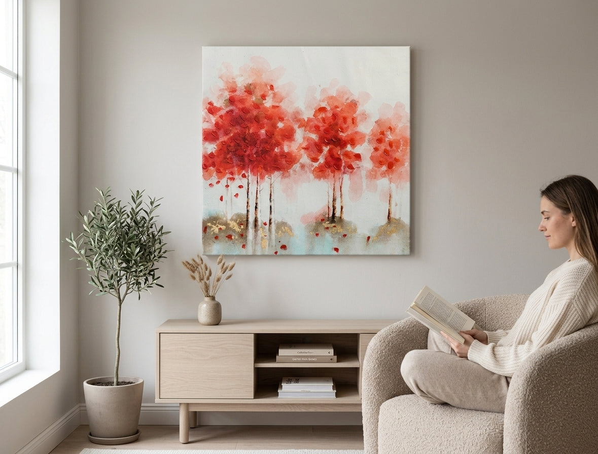 Malovaný obraz na zeď ABSTRAKT 70x70 cm – ručně malovaný obraz v elegantním interiéru (Scandi cream) | wall mockup | premium canvas | Papilora.sk