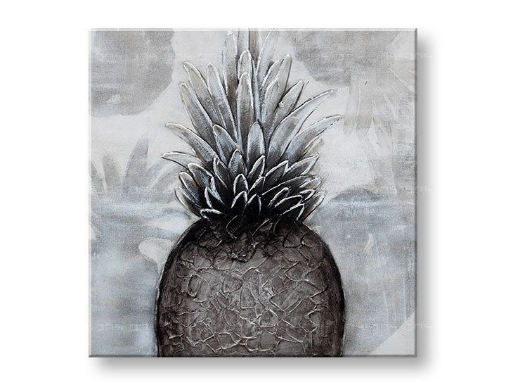 Ručně malovaný obraz na zeď ANANAS 60x60 cm – 3D perspektiva canvasu na dřevěném rámu | 100 % originál | akryl na plátně ARTMIE | Papilora.sk