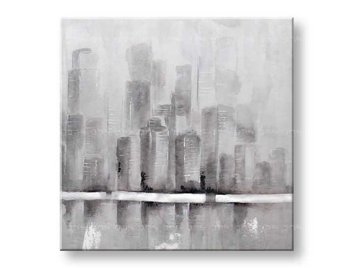 Ručně malovaný obraz na zeď MESTO 75x75 cm – 3D perspektiva canvasu na dřevěném rámu | 100 % originál | akryl na plátně ARTMIE | Papilora.sk