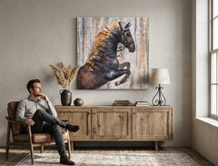 Malovaný obraz na zeď KŮŇ 75x75 cm 120x40 cm – ručně malovaný obraz v elegantním interiéru (Window reading) | wall mockup | premium canvas | Papilora.sk
