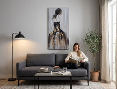 Malovaný obraz na zeď ŽENA 50x100 cm – ručně malovaný obraz v elegantním interiéru (Modern coastal) | wall mockup | premium canvas | Papilora.sk