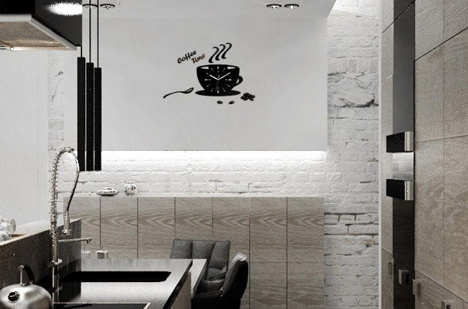 Detailní náhled na černý motiv šálku kávy s párou a nápisem 'Coffee Time' Papilora.