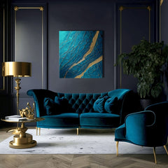 Pop art obraz na plátně s motivem Infinite Layers of Abstraction v tyrkysovo-zlatých odstínech, elegantní atmosféra, luxusní dojem a příroda – produkt, pohled 2