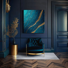 Pop art obraz na plátně s motivem Infinite Layers of Abstraction v tyrkysovo-zlatých odstínech, elegantní atmosféra, luxusní dojem a příroda – produkt