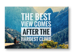Moderní obraz na plátně s motivem The best view comes, les, motivační citát v bílo-černých odstínech, příroda a vnitřní klid, vhodný do kanceláře – hlavní