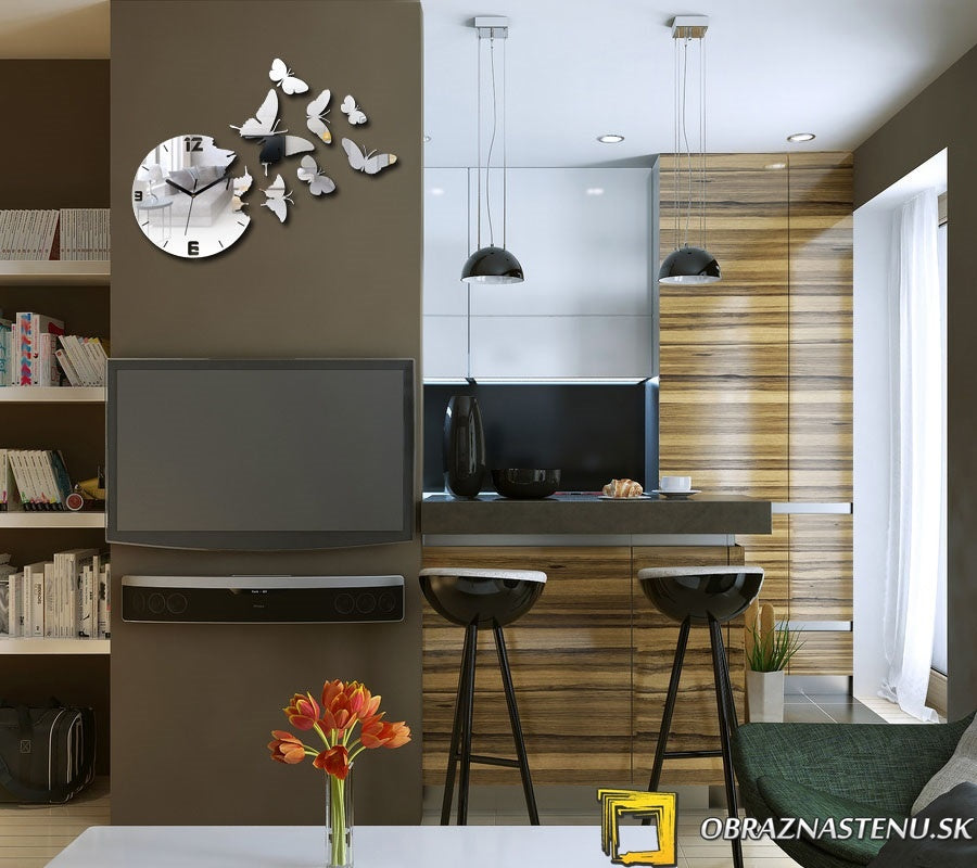 Moderní nástěnné hodiny MIRROR BUTTERFLIES NH025