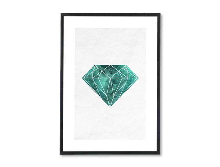 Ve skandinávském stylu obraz na plátně s motivem Energy of Greed, diamant, příroda v bílo-tyrkysových odstínech, elegantní atmosféra, vhodný do pracovny – hlavní