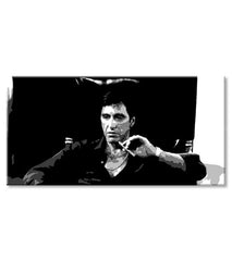 Pop art obraz na plátně s motivem Nahnevaný Tony Montana s cigarou v ruke, automobil, příroda v bílo-černých odstínech, intenzivní atmosféra – produkt, pohled 2
