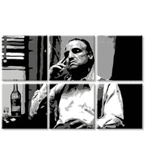 Pop art obraz na plátně s motivem The Godfather - Vito Corleone s lahví škótskej, doutník, lahev v bílo-černých odstínech, melancholická atmosféra – produkt, pohled 3