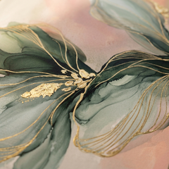 Makro detail ručně malovaných impasto tahů akrylovou barvou na povrchu květin, viditelná 3D textura a reliéfní struktura.