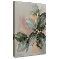 Obraz abstraktní květinová kompozice na plátně — 3D vizualizace canvasu s viditelným dřevěným rámem, Papilora Premium Art.