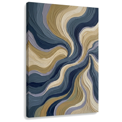 Abstraktní obraz s motivem vlnění na plátně – 3D vizualizace s viditelným dřevěným rámem pro moderní interiér od Papilora.