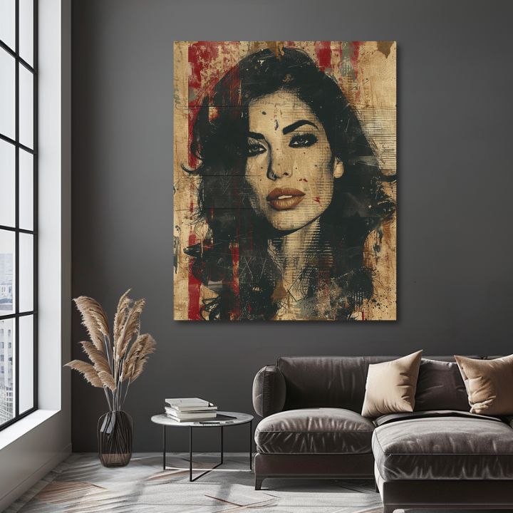 Moderní obraz na plátně s motivem Amy Winehouse - Hlboký pohled duše v béžovo-černých odstínech, drzá atmosféra, krása | Obraz Amy Winehouse - Hlboký pohled duše – produkt, pohled 2