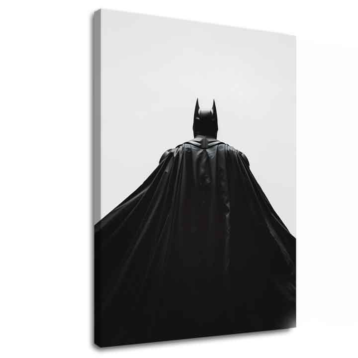 Moderní obraz na plátně s motivem Batman: Strážca noci v černo-bílých odstínech, dramatická atmosféra, samota a síla a moc | Obraz Batman: Strážca noci – hlavní