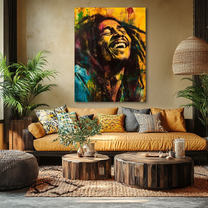 Ručně domalovaný obraz Bob Marley Jamajská hviezda - detail malby 2