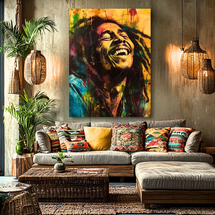Ručně domalovaný obraz na plátně Bob Marley Jamajská hviezda 100% originál akrylom - hlavní pohled