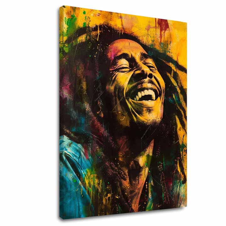 Ručně domalovaný obraz Bob Marley Jamajská hviezda - detail malby 1