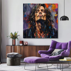 Moderní obraz na plátně s motivem Chris Cornell - Hlas grunge scény v fialovo-oranžových odstínech, rock and roll | Obraz Chris Cornell - Hlas grunge scény – produkt