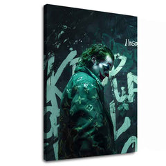 Moderní obraz na plátně s motivem Joker: Vuitton štýl, graffiti v černo-bílých odstínech, temná atmosféra | Obraz Joker: Vuitton štýl – hlavní
