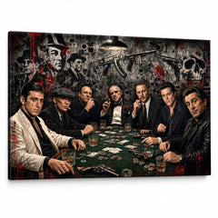 Temný obraz mafiánů u pokeru v noir stylu s filmovými legendami na kvalitním bavlněném plátně pro stylový interiér od značky Papilora