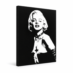 Černobílá ručně malovaná malba Marilyn Monroe na plátně s viditelným dřevěným rámem Papilora.
