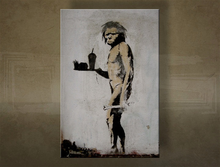 Klasický obraz na plátně s motivem Street ART – Banksy, krajina, moře a pláž v fialovo-modrých odstínech, vícedílné provedení, vhodný do obývacího pokoje – hlavní