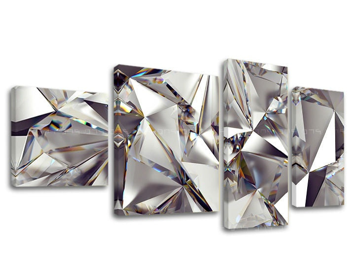 Geometrický obraz na plátně s motivem diamant, mapa v stříbrných odstínech, luxusní dojem, vícedílné provedení, vhodný do obývacího pokoje | Obraz na plátně ABSTRAKT – hlavní