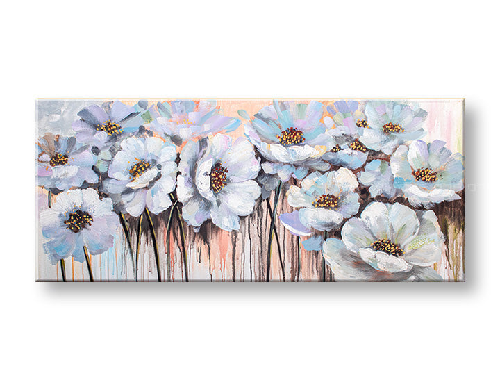 Moderní obraz na plátně s motivem květy, máky, příroda, zvíře v bílo-modrých odstínech, klidná atmosféra, příroda a jarní atmosféra, vhodný do obývacího pokoje – hlavní