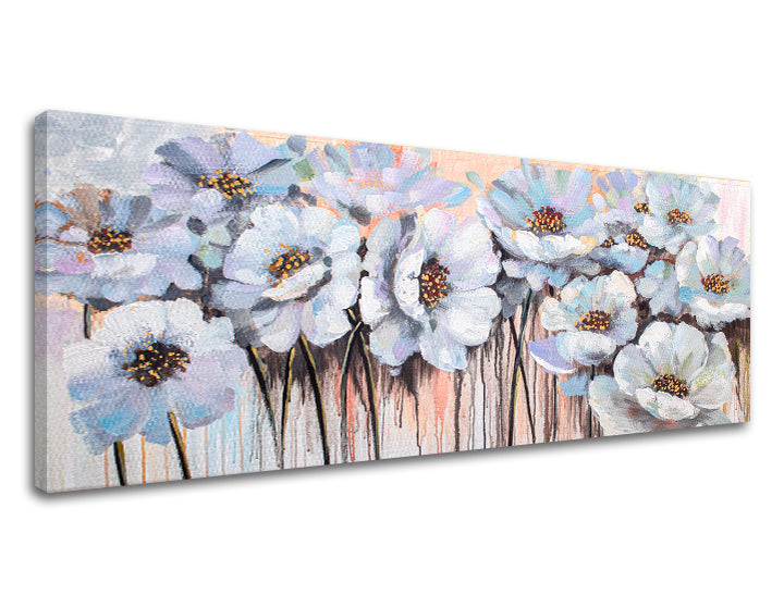 Moderní obraz na plátně s motivem květy, máky, příroda, zvíře v bílo-modrých odstínech, klidná atmosféra, příroda a jarní atmosféra, vhodný do obývacího pokoje – produkt