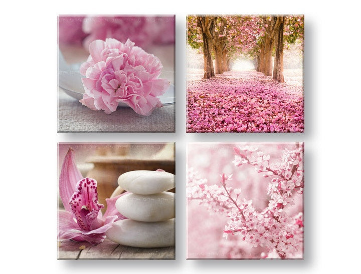 Růžová čtyřdílná nástěnná malba XOBKOL30E42