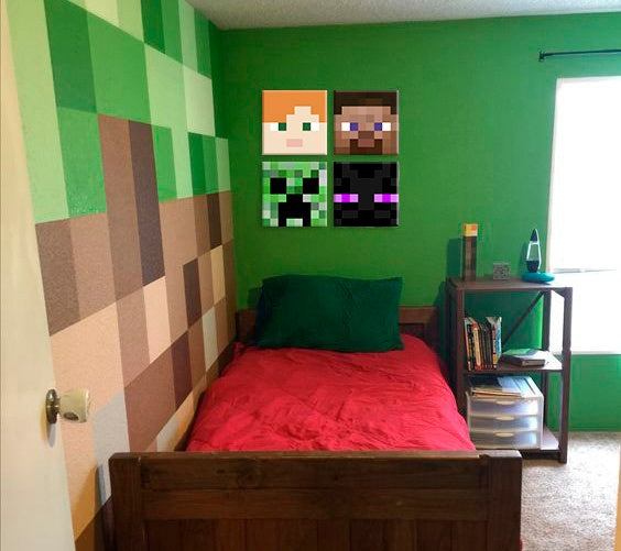 Malování z Minecraftu - Vybrané postavy na plátně - Alex, Steve, Enderman, Creeper