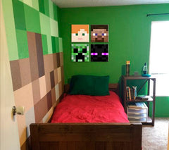Malování z Minecraftu - Vybrané postavy na plátně - Alex, Steve, Enderman, Creeper
