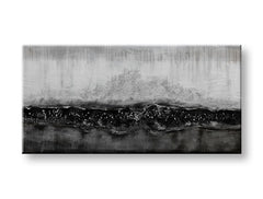 Ve skandinávském stylu obraz na plátně s motivem mlha, textura, krajina, příroda v bílo-šedých odstínech, klidná atmosféra, příroda a samota – hlavní