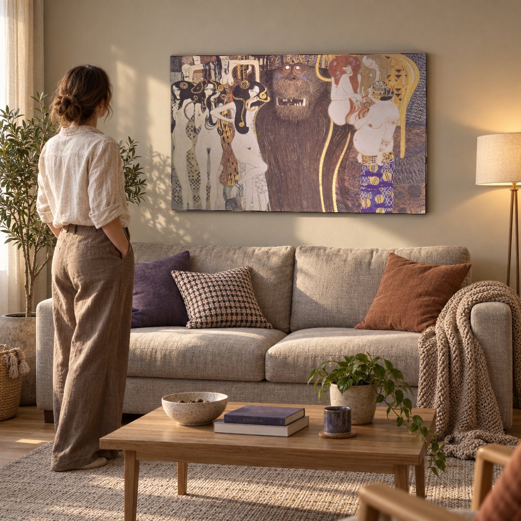 Obraz na plátně Beethovenův vlys – Gustav Klimt v obývacím pokoji