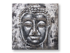 Industriální obraz na plátně s motivem BUDHA, Buddha v bílo-šedých odstínech, klidná atmosféra, vnútorný mier, vhodný do ložnice | Obraz na plátně BUDHA – hlavní