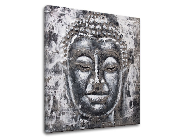 Industriální obraz s motivem BUDHA, Buddha v bílo-šedých odstínech | Obraz na plátně BUDHA, vnútorný mier – náhled