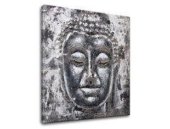 Industriální obraz na plátně s motivem BUDHA, Buddha v bílo-šedých odstínech, klidná atmosféra, vnútorný mier, vhodný do ložnice | Obraz na plátně BUDHA – produkt