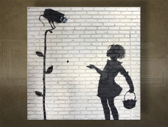 Klasický obraz na plátně s motivem Street ART – Banksy, květy, příroda v bílo-šedých odstínech, vhodný do kanceláře | Obraz na plátně Street ART – Banksy – hlavní